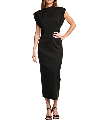Antonio Melani Harper Matte Jersey Mock Neck Dropped Cap Sleeve Midi Sheath Dress
