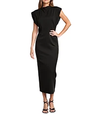 Antonio Melani Harper Matte Jersey Mock Neck Dropped Cap Sleeve Midi Sheath Dress