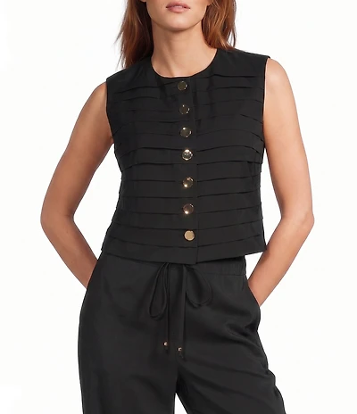 Antonio Melani Helena Button Front Jewel Neckline Ruffle Blouse