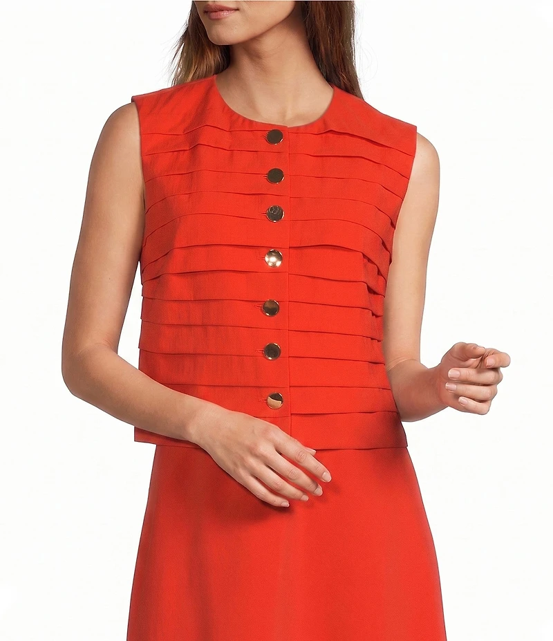 Antonio Melani Helena Button Front Jewel Neckline Ruffle Blouse