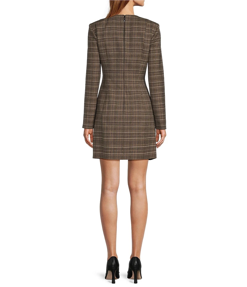 Antonio Melani Ilya Plaid Mock Neck Long Sleeve Front Pocket Dress