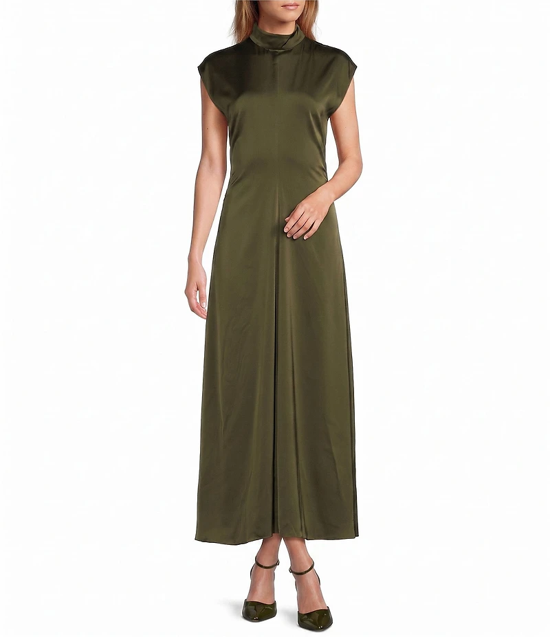 Antonio Melani Indy Satin Mock Neckline Sleeveless Dress