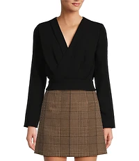 Antonio Melani Ira Crepe V-Neck Dropped Long Sleeve Ruched Wrap Blouse