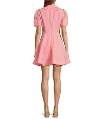 Antonio Melani Iris Linen Floral Mockneck Short Sleeve Dress