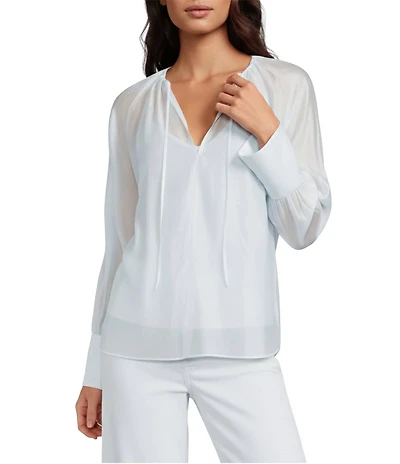 Antonio Melani Isla Luxe Sheer Round Keyhole Neckline Long Sleeve Tie Front Blouse