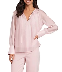 Antonio Melani Isla Luxe Sheer Round Keyhole Neckline Long Sleeve Tie Front Blouse