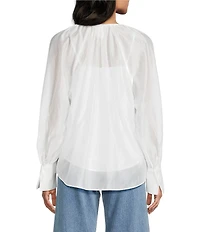 Antonio Melani Isla Luxe Sheer Round Keyhole Neckline Long Sleeve Tie Front Blouse