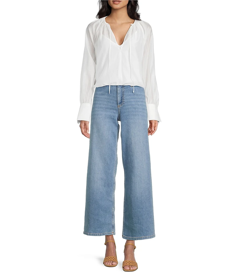 Antonio Melani Isla Luxe Sheer Round Keyhole Neckline Long Sleeve Tie Front Blouse