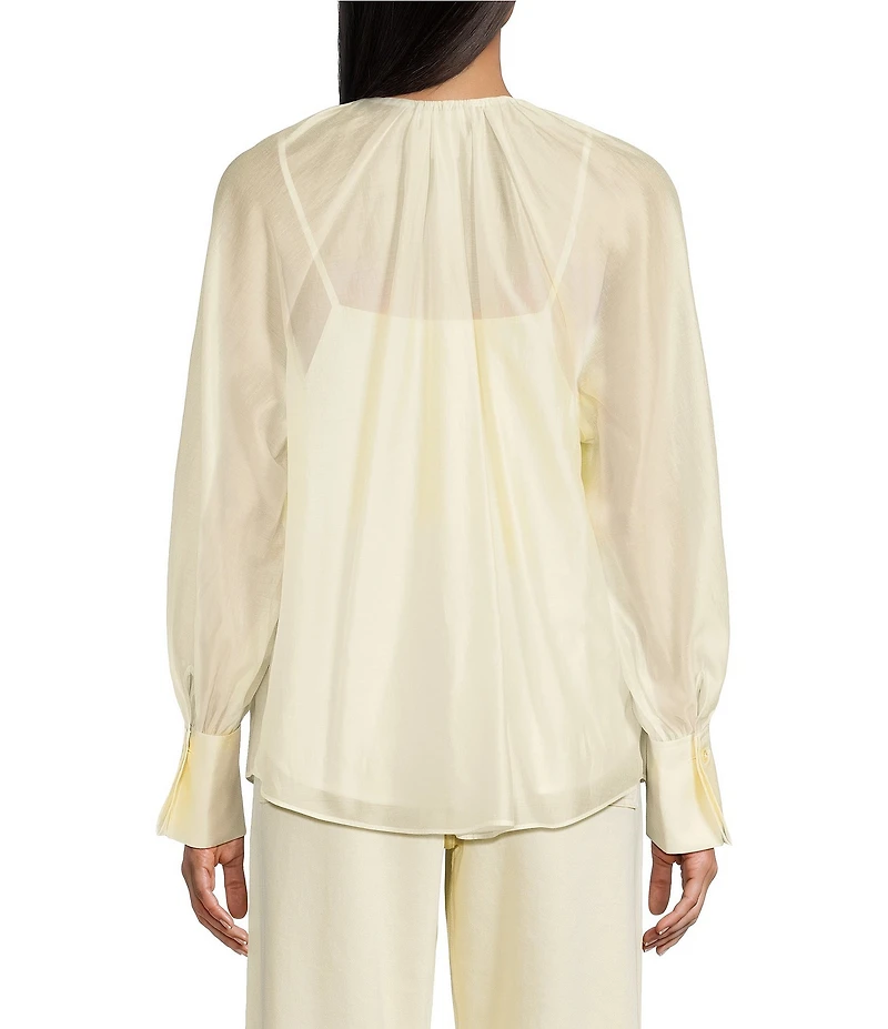 Antonio Melani Isla Luxe Sheer Round Keyhole Neckline Long Sleeve Tie Front Blouse