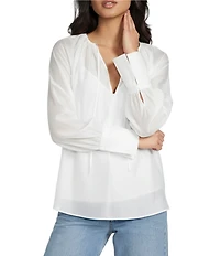 Antonio Melani Isla Luxe Sheer Round Keyhole Neckline Long Sleeve Tie Front Blouse