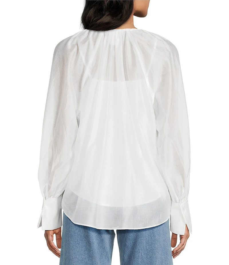 Antonio Melani Isla Luxe Sheer Round Keyhole Neckline Long Sleeve Tie Front Blouse