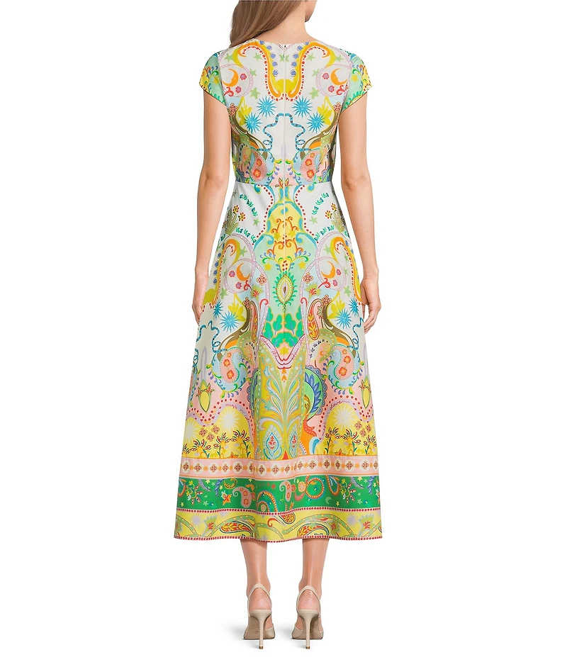 Antonio Melani Jackie Cotton Sateen Scarf Print Short Sleeve Keyhole Maxi Dress