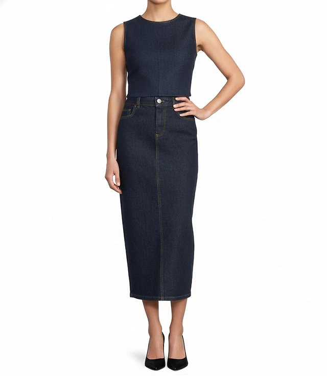 knee length dresses for ladies Standards & Practices Elain Denim Midi Pencil Skirt  Coverstorynyc