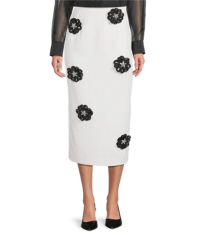 Antonio Melani Jolie Crepe Floral Applique Sheath Midi Skirt