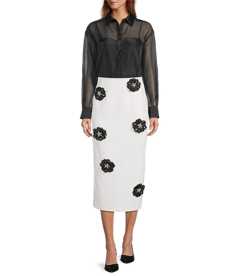 Antonio Melani Jolie Crepe Floral Applique Sheath Midi Skirt