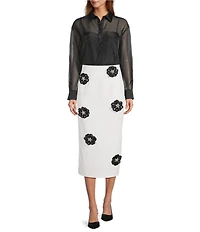 Antonio Melani Jolie Crepe Floral Applique Sheath Midi Skirt