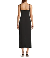 Antonio Melani Jolie Stretch Crepe Sweetheart Neck Floral Applique Sheath Midi Dress
