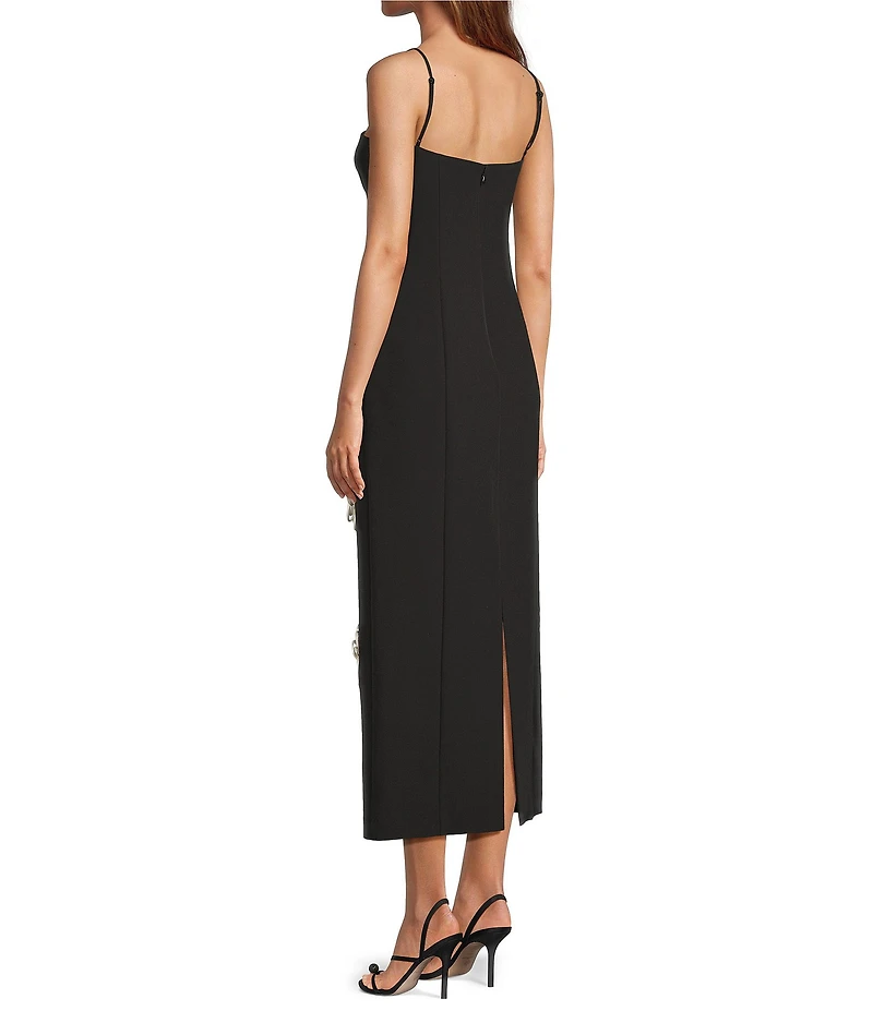 Antonio Melani Jolie Stretch Crepe Sweetheart Neck Floral Applique Sheath Midi Dress