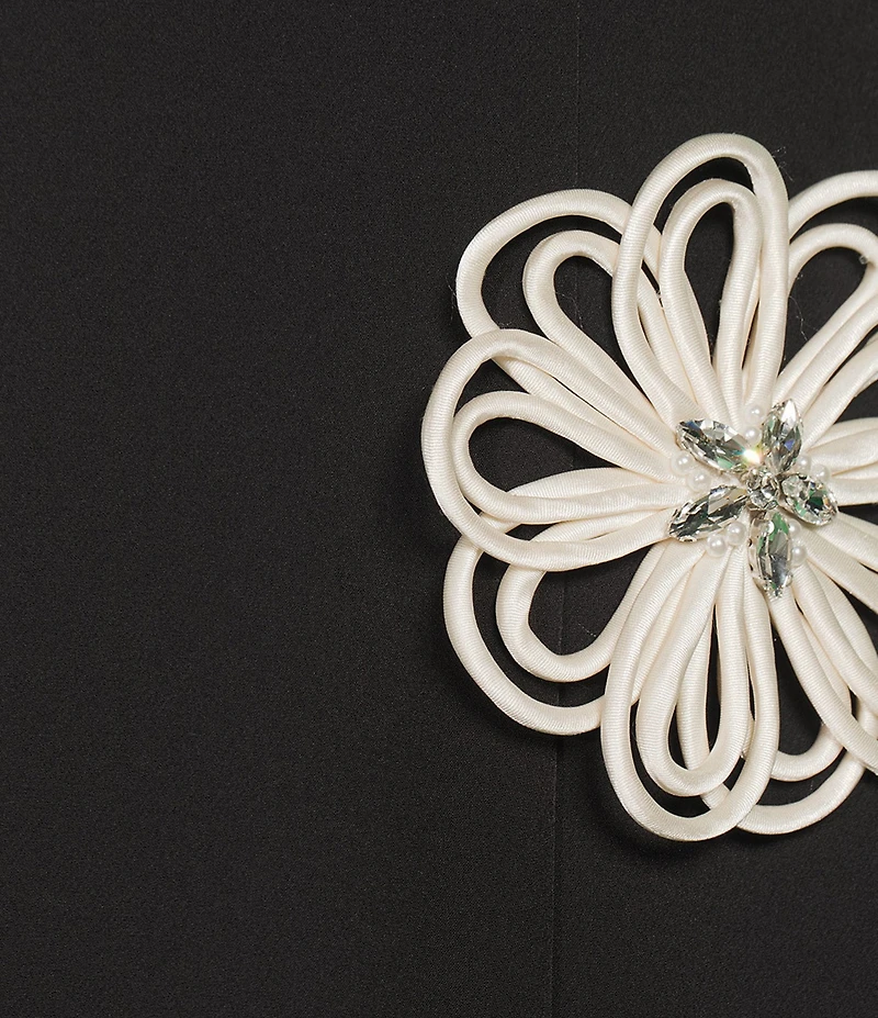 Antonio Melani Jolie Stretch Crepe Sweetheart Neck Floral Applique Sheath Midi Dress