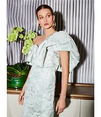 Antonio Melani Jordyn Jacquard One Shoulder Oversized Puff Sleeve Midi Dress