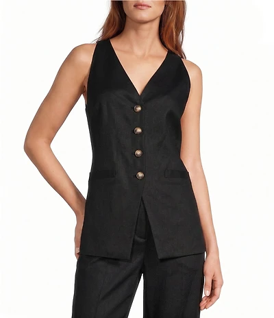 Antonio Melani Josie V-Neck Sleeveless Button Front Vest