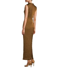 Antonio Melani Julia Textured Novelty Mock Neck Sleeveless Maxi Dress