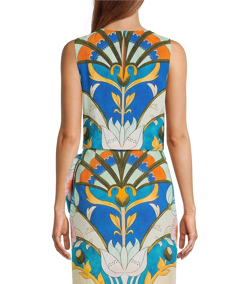 Antonio Melani Julietta Art Deco Print Crinkle Crepe Jewel Neck Sleeveless Coordinating Blouse