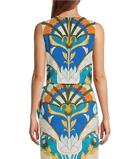Antonio Melani Julietta Art Deco Print Crinkle Crepe Jewel Neck Sleeveless Coordinating Blouse