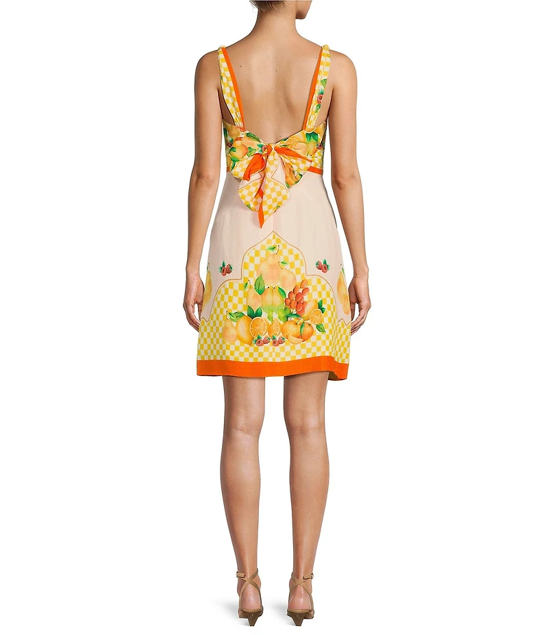 Antonio Melani Kacey Fruit Printed Linen V-Neck Sleeveless A-Line Dress