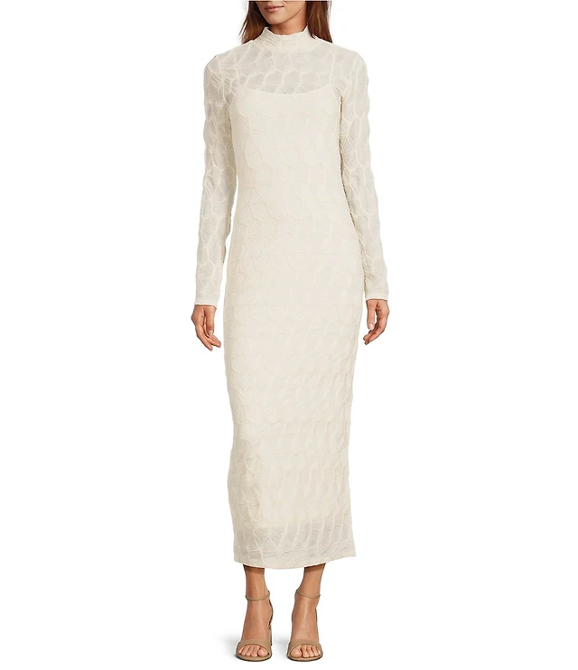 Antonio Melani Katelyn Long Sleeve Turtleneck Puckered Jacquard Midi Dress  | Pueblo Mall