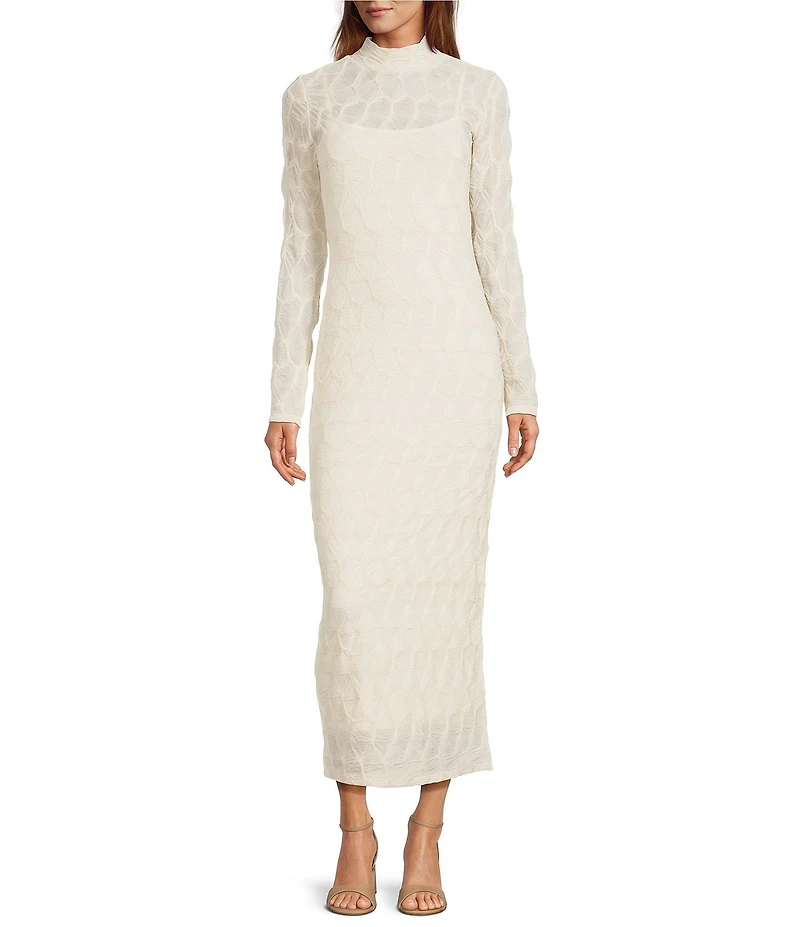 Antonio Melani Katelyn Long Sleeve Turtleneck Puckered Jacquard Midi Dress