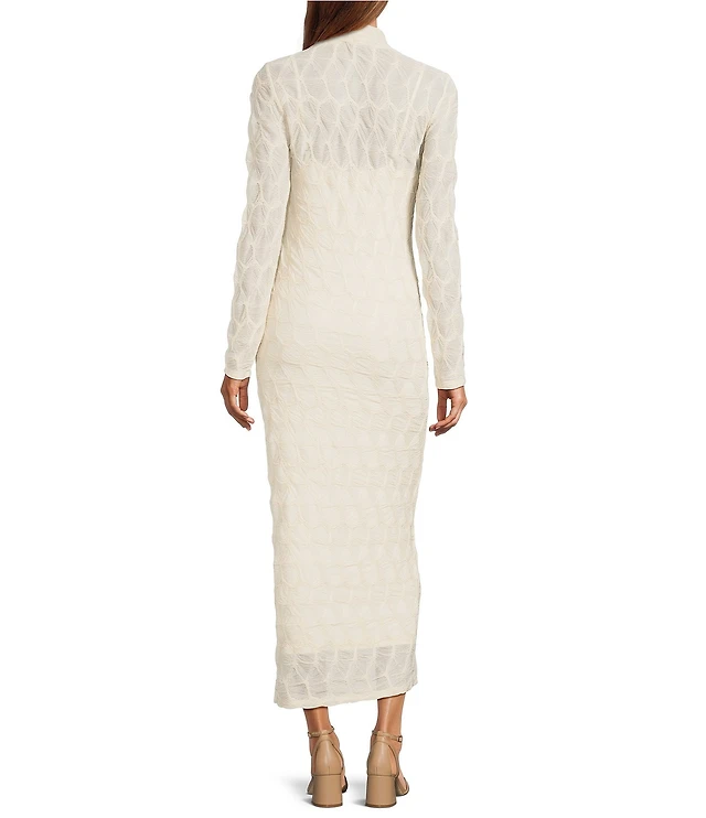 Antonio Melani Katelyn Long Sleeve Turtleneck Puckered Jacquard Midi Dress  | Brazos Mall