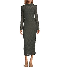 Antonio Melani Katelyn Long Sleeve Turtleneck Puckered Jacquard Midi Dress