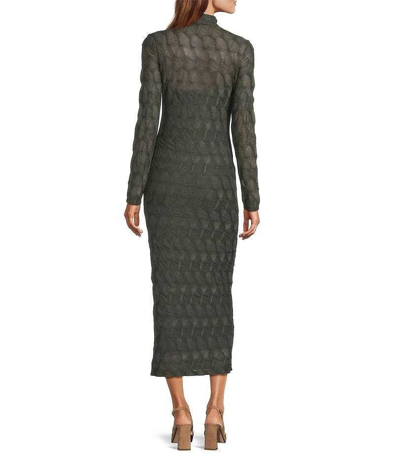 Antonio Melani Katelyn Long Sleeve Turtleneck Puckered Jacquard Midi Dress