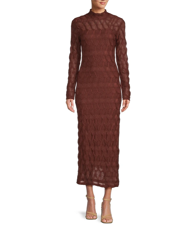 Antonio Melani Katelyn Long Sleeve Turtleneck Puckered Jacquard Midi Dress