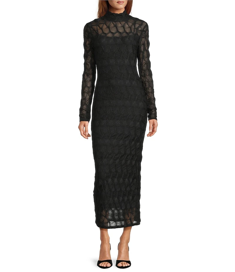 Antonio Melani Katelyn Long Sleeve Turtleneck Puckered Jacquard Midi Dress