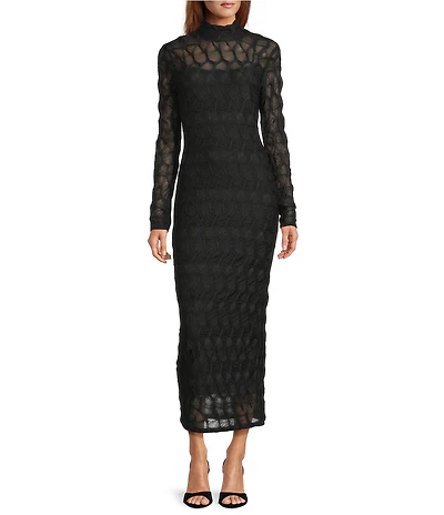 Antonio Melani Katelyn Long Sleeve Turtleneck Puckered Jacquard Midi Dress