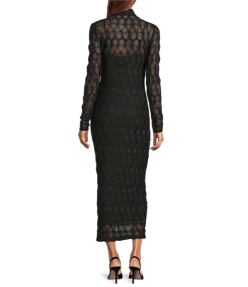Antonio Melani Katelyn Long Sleeve Turtleneck Puckered Jacquard Midi Dress