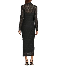Antonio Melani Katelyn Long Sleeve Turtleneck Puckered Jacquard Midi Dress