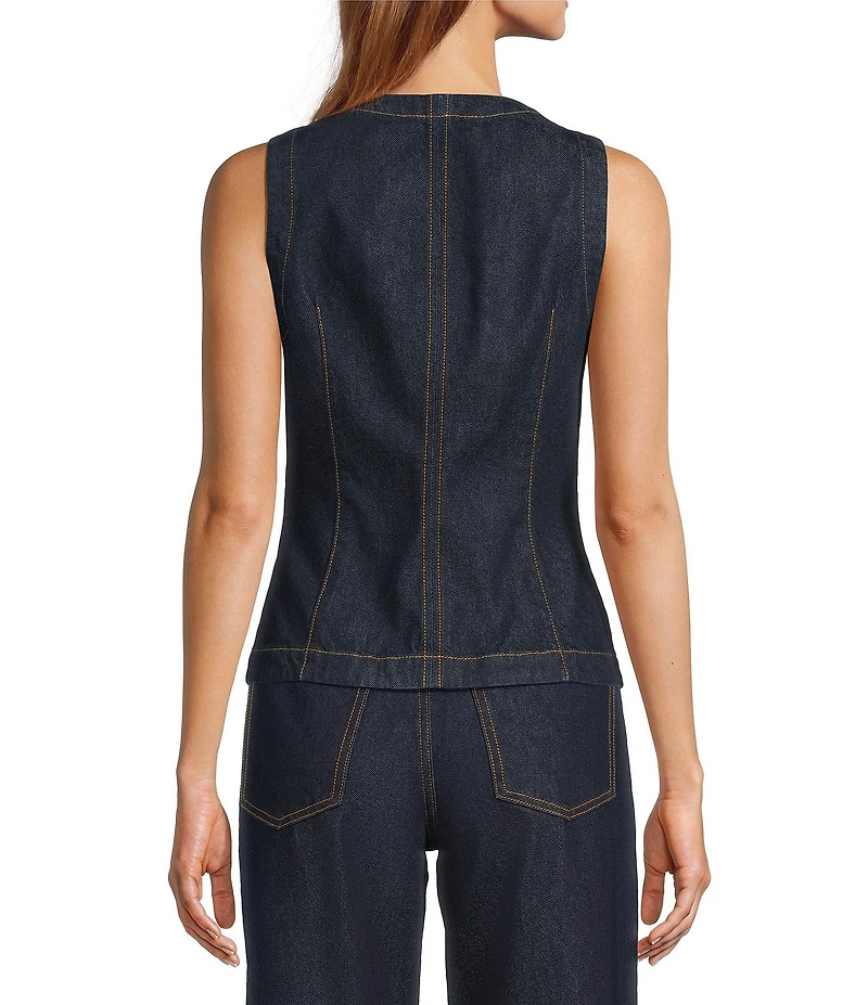 Antonio Melani Katie Denim Round Neck Sleeveless Button Front Vest