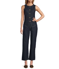 Antonio Melani Katie Denim Round Neck Sleeveless Button Front Vest