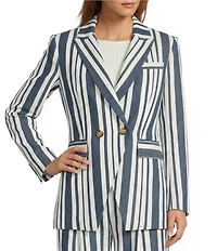 Antonio Melani Keira Linen Stripe Notch Lapel Long Sleeve Double Breasted Coordinating Blazer