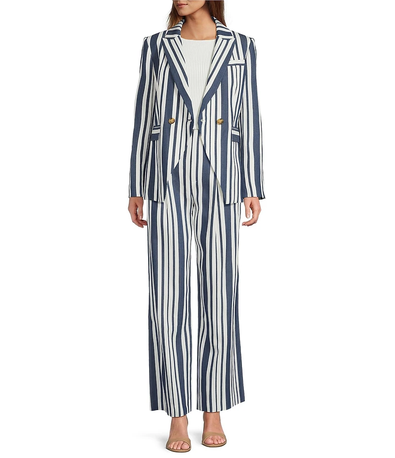 Antonio Melani Keira Linen Stripe Notch Lapel Long Sleeve Double Breasted Coordinating Blazer