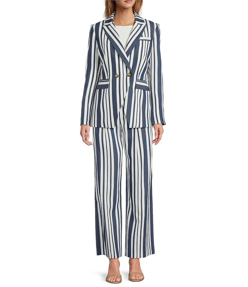 Antonio Melani Keira Linen Stripe Notch Lapel Long Sleeve Double Breasted Coordinating Blazer