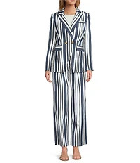 Antonio Melani Keira Linen Stripe Notch Lapel Long Sleeve Double Breasted Coordinating Blazer