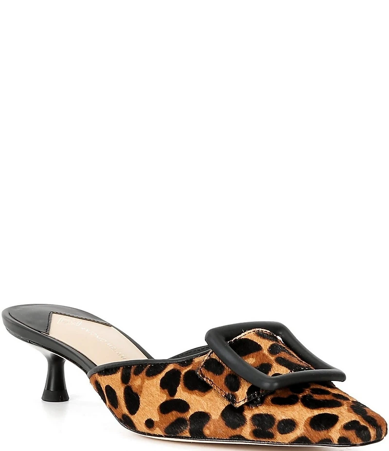 Antonio Melani Kendra Leopard Print Haircalf Buckle Ornament Dress Mules