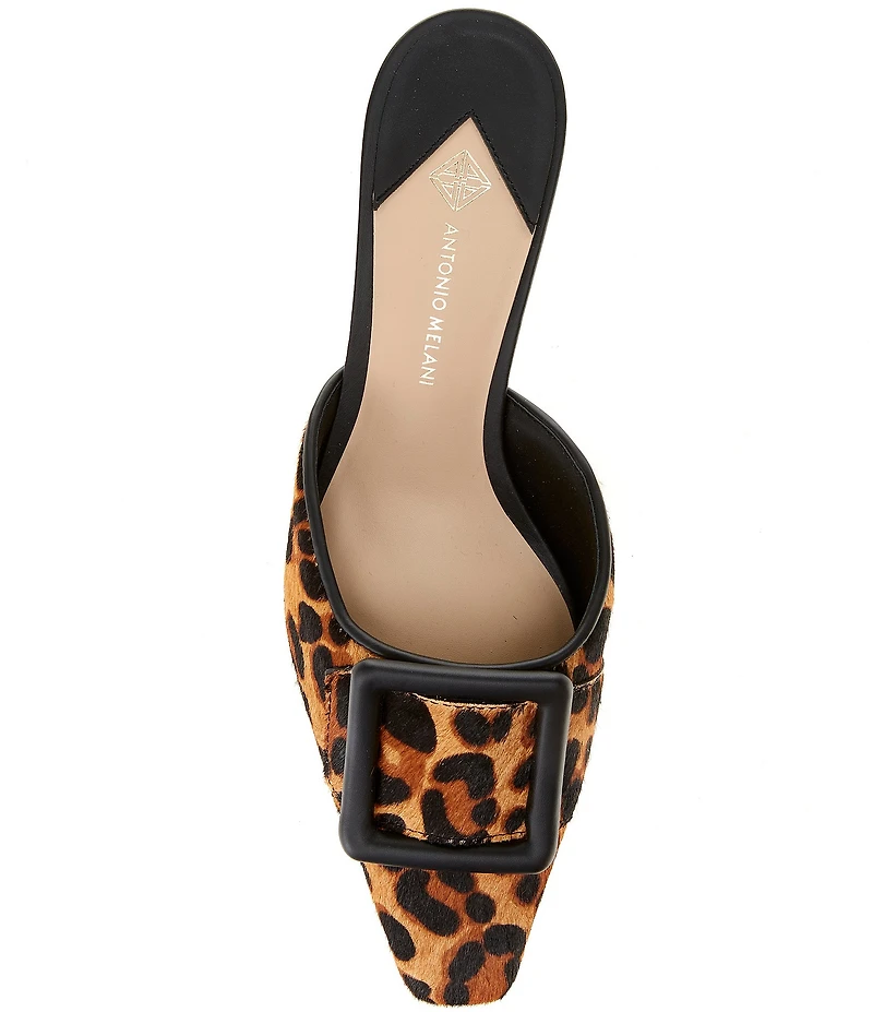 Antonio Melani Kendra Leopard Print Haircalf Buckle Ornament Dress Mules