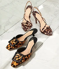 Antonio Melani Kendra Leopard Print Haircalf Buckle Ornament Dress Mules