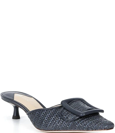 Antonio Melani Kendra Raffia Buckle Ornament Kitten Heel Dress Mules