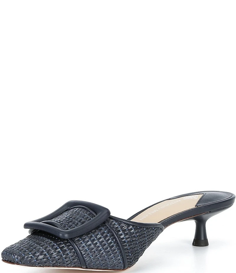 Antonio Melani Kendra Raffia Buckle Ornament Kitten Heel Dress Mules